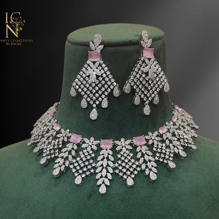 Pastel Pink AD Necklace set