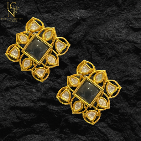 Tyanni Kundan Studs - Navy