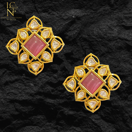 Tyanni Kundan Studs -Pink
