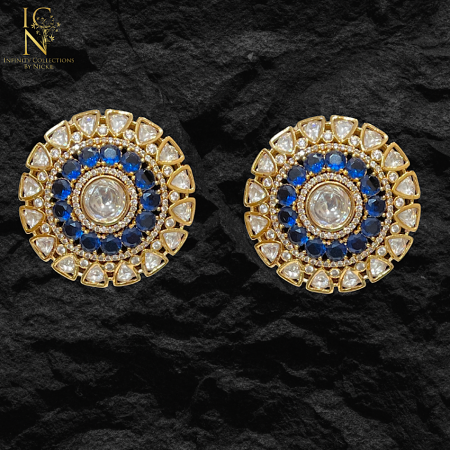 Moissanite Kundan Studs - Blue