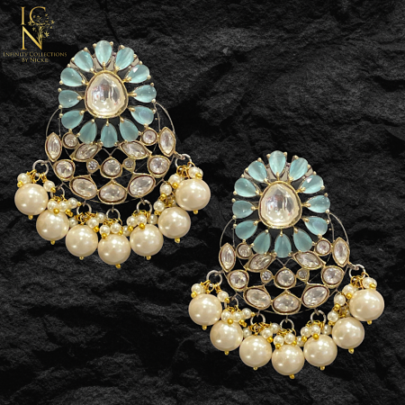 Fusion Kundan studs- Aqua