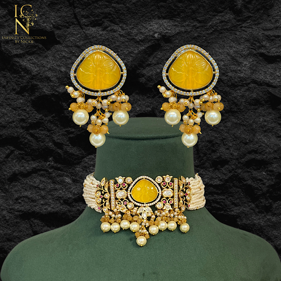 Polki Kundan Choker set - Yellow