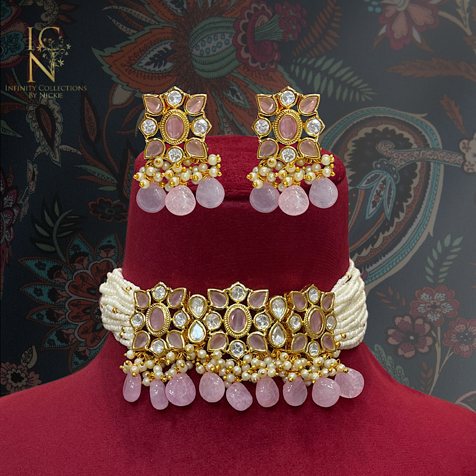 Uncut Kundan set - Pastel Pink