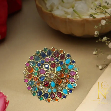 Multicoloured Kundan Ring