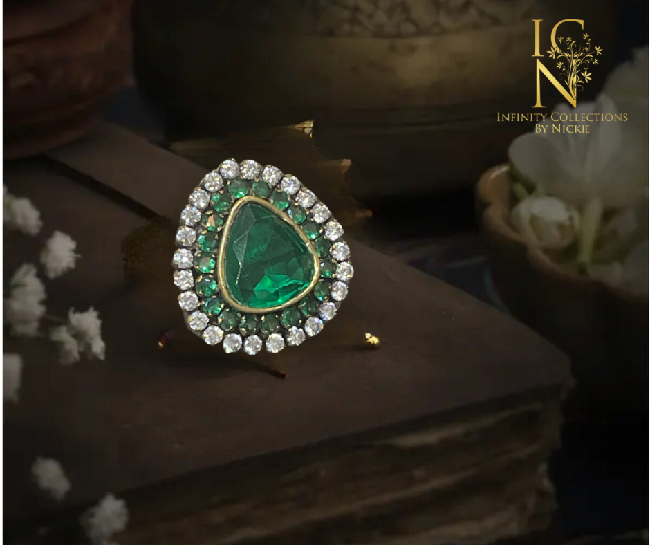 Victorian Kundan ring - Emerald green