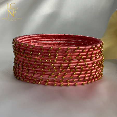 Coral Pink Thread Bangles ( Pack of 12)