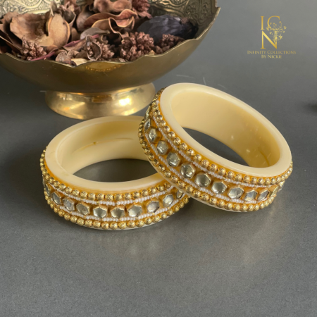Faux Ivory Kundan Kangan (Comes as a pair)