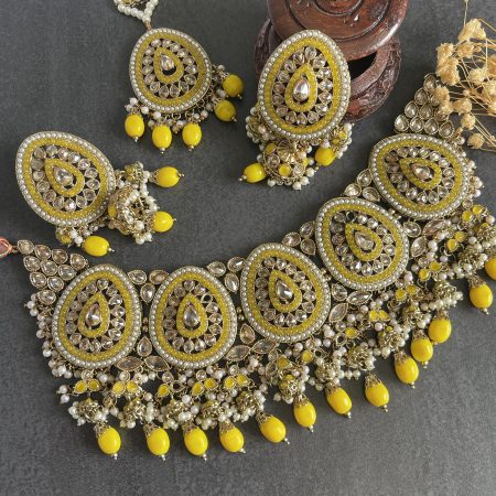 Reverse Polki Choker Set - Yellow