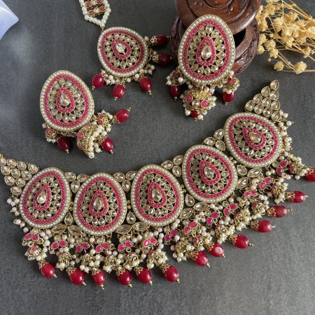 Reverse Polki Choker Set- Red