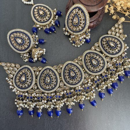 Reverse Polki Choker set - Blue