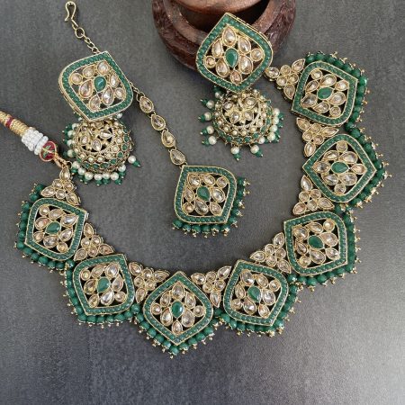 Reverse Polki Necklace set - Green