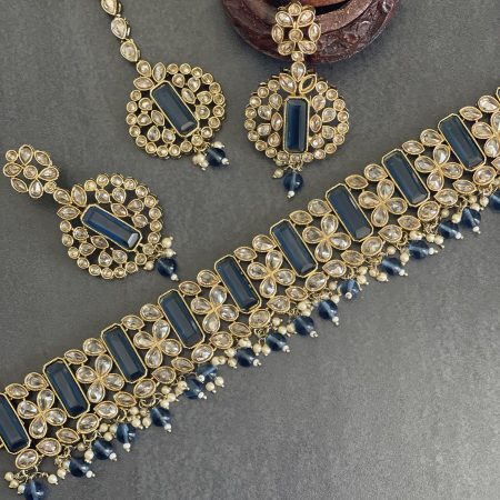 Reverse Polki choker set - Navy