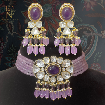 Moissanite Kundan Choker set -Lavender